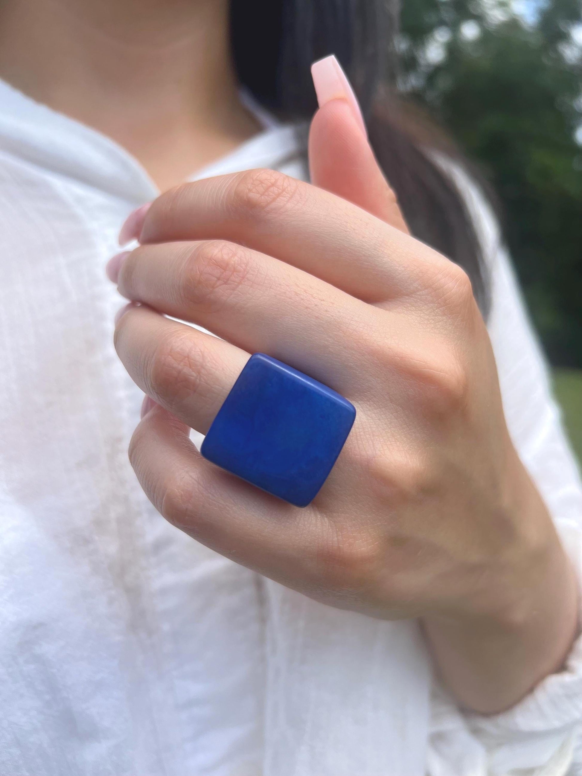 Blue Tagua nut ring Unusual fashion jewelry Spring style Big bold cocktail ring Statement large Mother's day gift Huge oversized ring Unisex