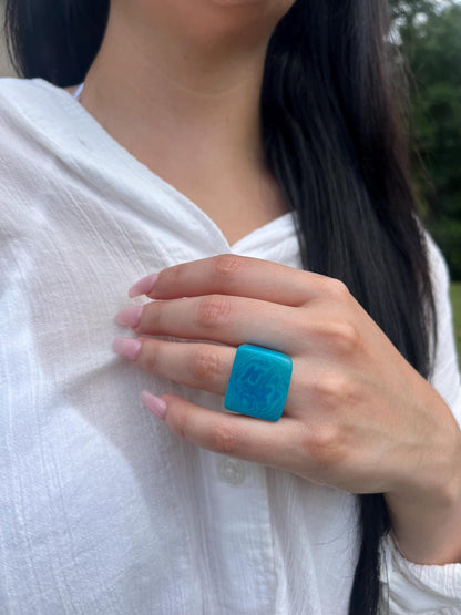 Turquoise blue cocktail ring Handmade ring made of Tagua nut Huge beaded rings