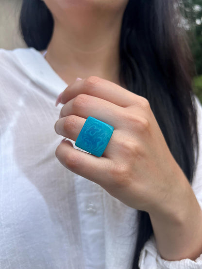 Statement cocktail ring Tagua rings Turquoise blue chunky ring Fashion women ring Thick wide rings Big bold rings Art to wear Unique rings