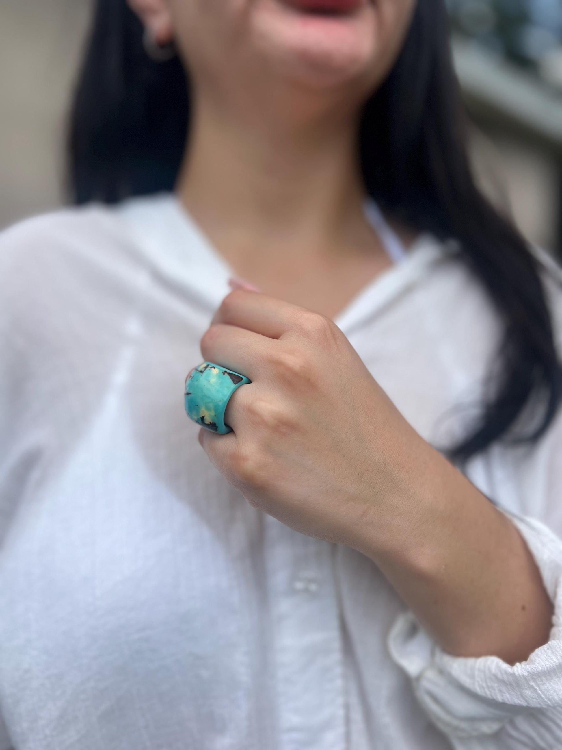 Turquoise statement cocktail ring Tagua Rings Big bold dramatic ring Oversized Fashion ring
