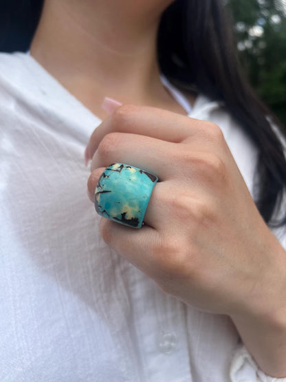 Turquoise statement cocktail ring Tagua Rings Big bold dramatic ring Oversized Fashion ring