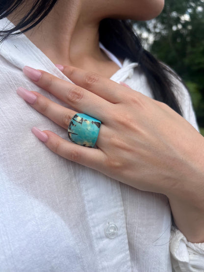 Turquoise statement cocktail ring Tagua Rings Big bold dramatic ring Oversized Fashion ring