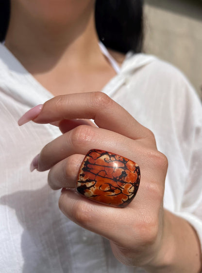 Terracotta statement cocktail ring Brown Tagua Rings Big bold dramatic ring Oversized Fashion ring Chunky ring Hand carved ring Art to wear