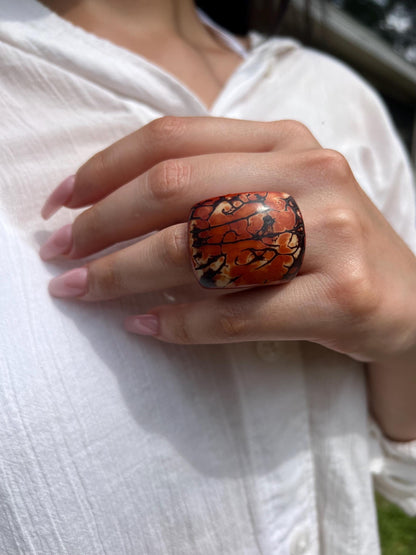 Terracotta statement cocktail ring Brown Tagua Rings Big bold dramatic ring Oversized Fashion ring Chunky ring Hand carved ring Art to wear
