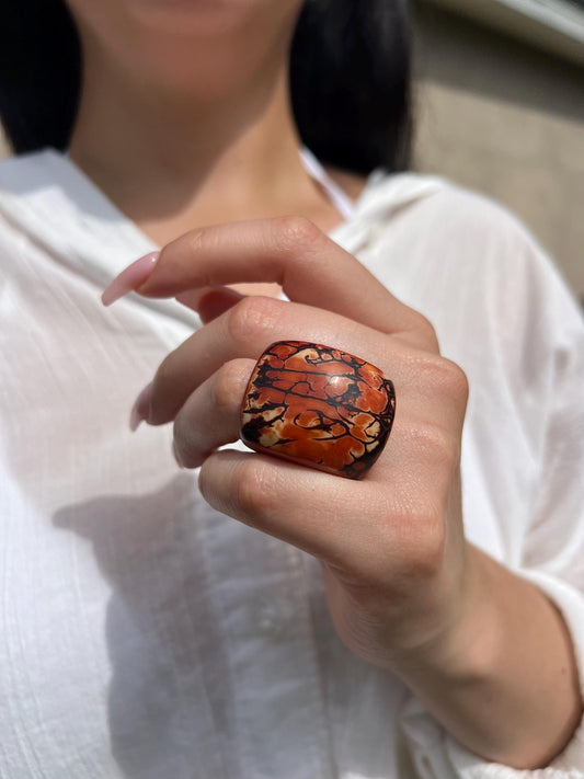 Terracotta statement cocktail ring Brown Tagua Rings Big bold dramatic ring Oversized Fashion ring Chunky ring Hand carved ring Art to wear