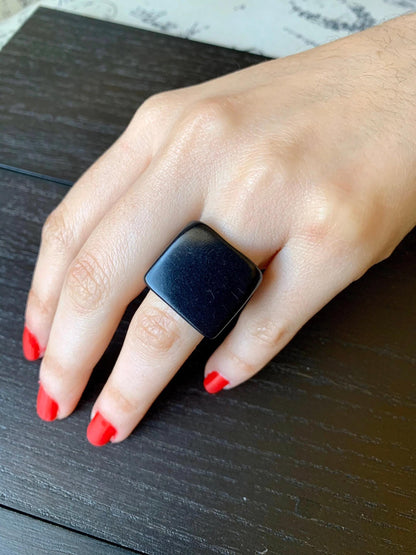 Black statement ring Tagua jewelry Unusual fashion jewelry Summer style Big bold cocktail ring Anniversary gift women Huge oversized ring