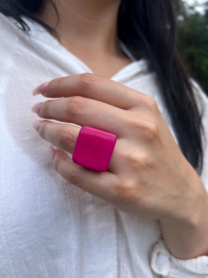 Tagua ring hot pink Unusual fashion jewelry Spring style Big bold cocktail ring Statement large Anniversary gift women Huge oversized ring