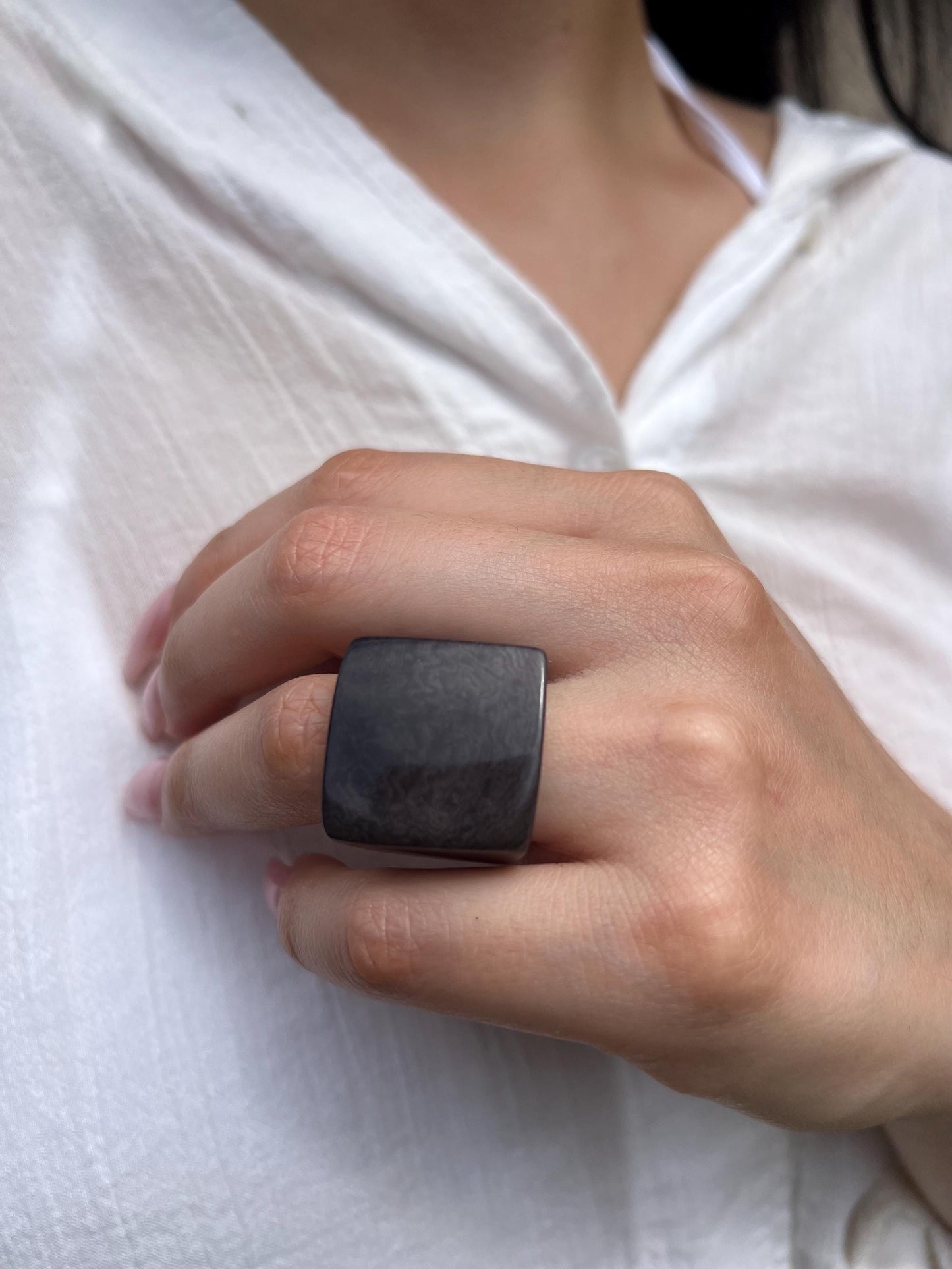 Chunky dark gray ring Cocktail rings Tagua jewelry Fashion rings for women Wide band statement ring Beachy rings Wearable art Bold rings