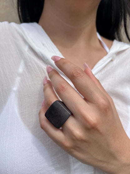 Chunky dark gray ring Cocktail rings Tagua jewelry Fashion rings for women Wide band statement ring Beachy rings Wearable art Bold rings
