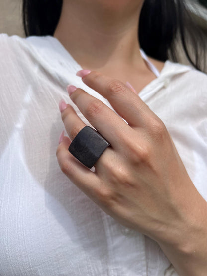 Chunky dark gray ring Cocktail rings Tagua jewelry Fashion rings for women Wide band statement ring Beachy rings Wearable art Bold rings