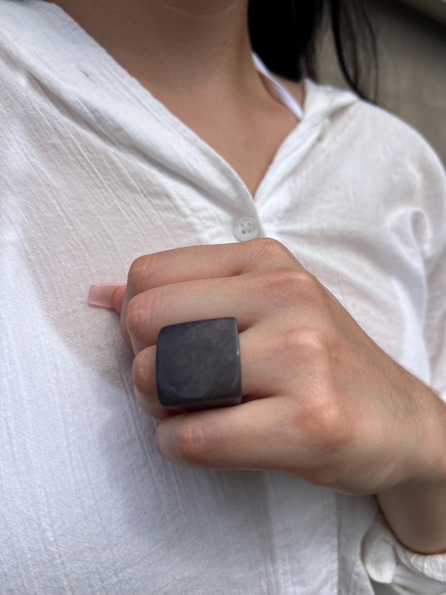 Chunky dark gray ring Cocktail rings Tagua jewelry Fashion rings for women Wide band statement ring Beachy rings Wearable art Bold rings