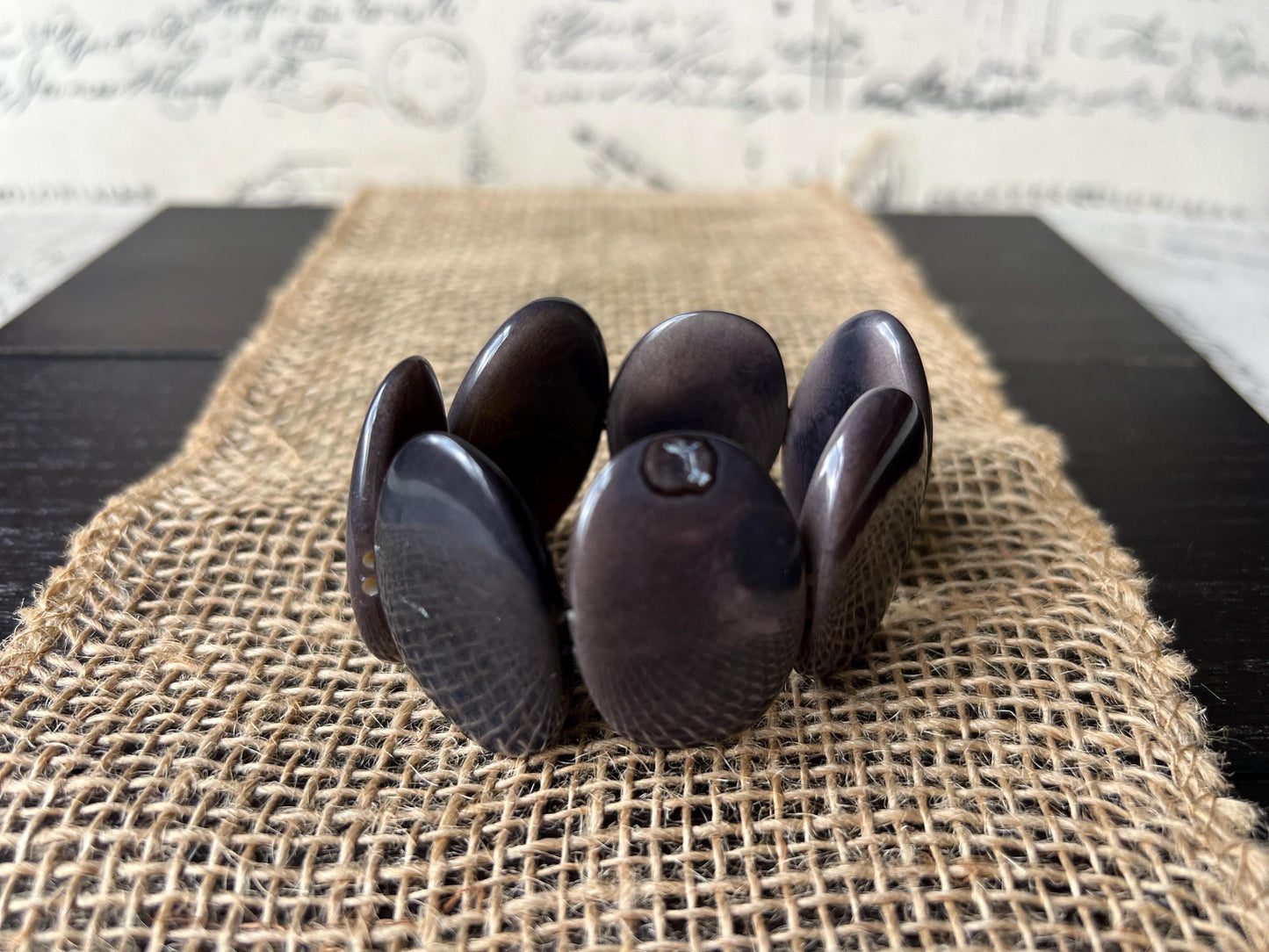 Dark brown geometric bracelet Big oval square beads Tagua nut jewelry Beaded stretch bracelets for women Wide cuff bracelet Fall fashion