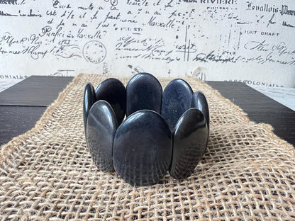 Dark gray geometric bracelet Big oval square beads Tagua nut jewelry Beaded stretch bracelets for women Wide cuff bracelet Fall fashion