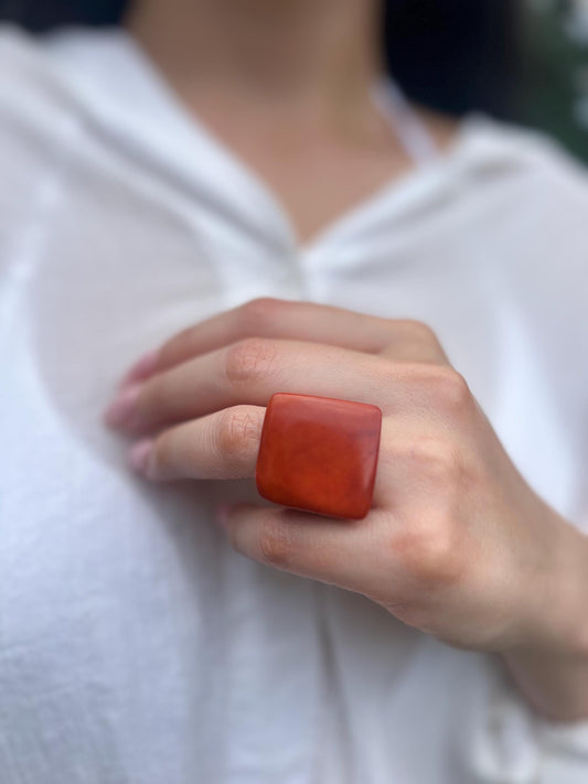 Big bold ring Brown tagua ring Cocktail ring Unusual jewelry Spring fashion trend Beach wedding Large square Huge statement Easter basket