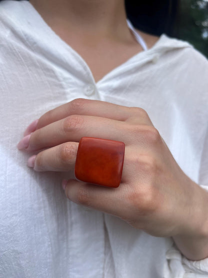 Big bold ring Brown tagua ring Cocktail ring Unusual jewelry Spring fashion trend Beach wedding Large square Huge statement Easter basket