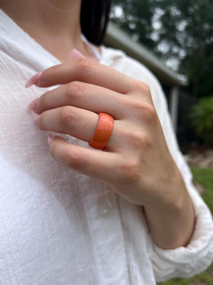Salmon band ring Tagua jewelry Simple hand carved ring 10 mm Thick ring Fall wedding Beach wear Pink coral Plain ring for women her