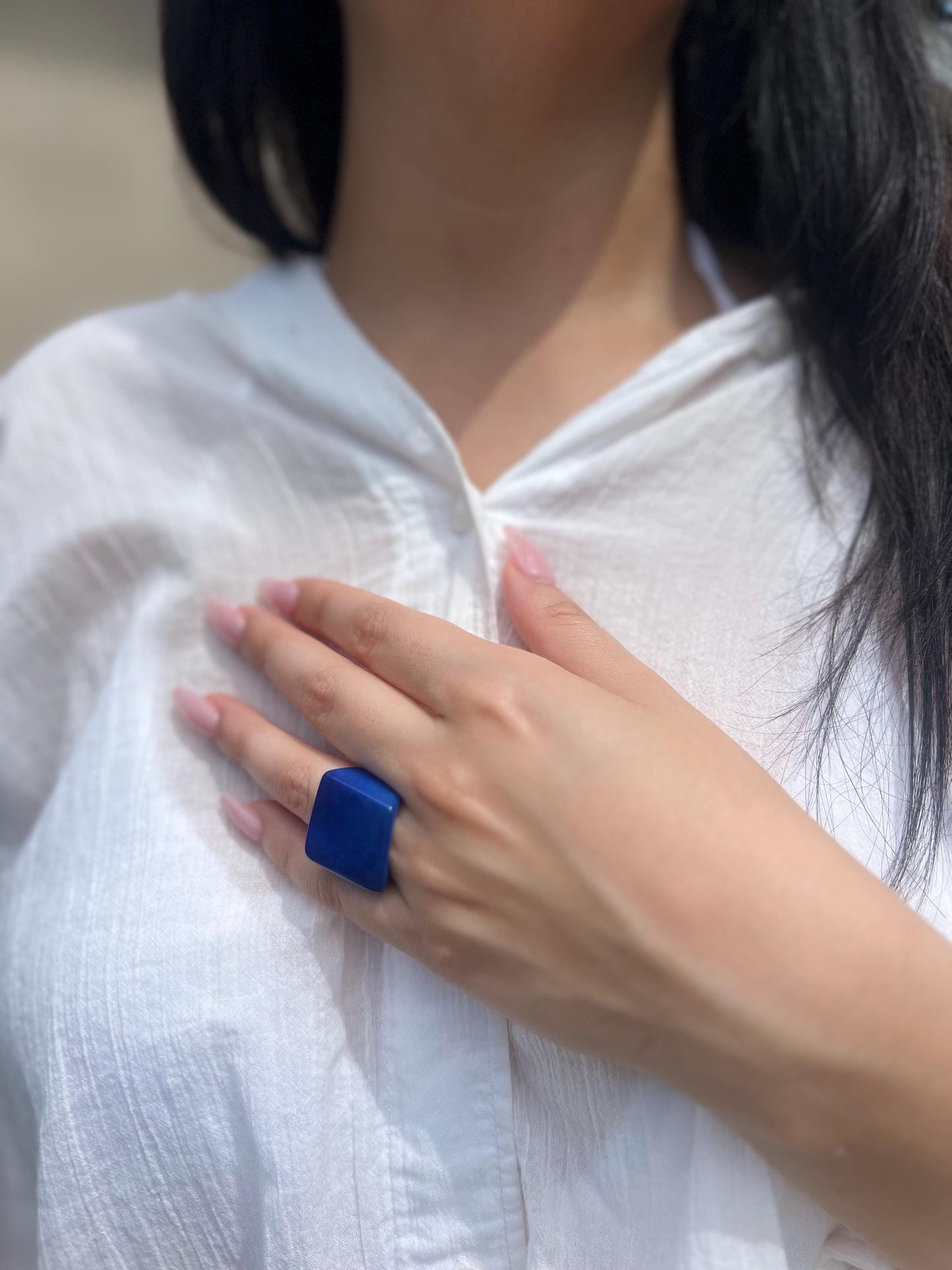 Blue Tagua nut ring Unusual fashion jewelry Spring style Big bold cocktail ring Statement large Mother's day gift Huge oversized ring Unisex