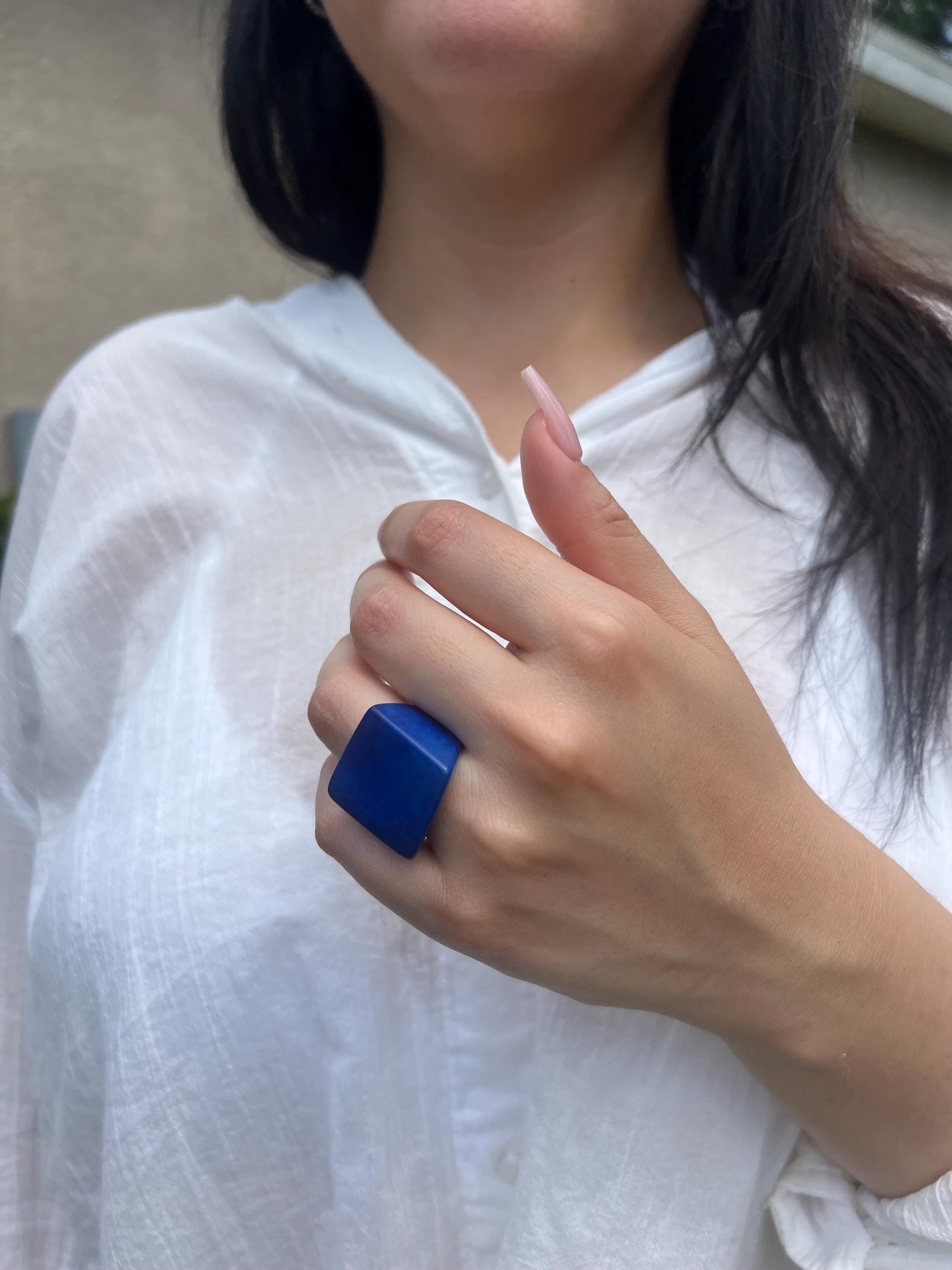 Blue Tagua nut ring Unusual fashion jewelry Spring style Big bold cocktail ring Statement large Mother's day gift Huge oversized ring Unisex