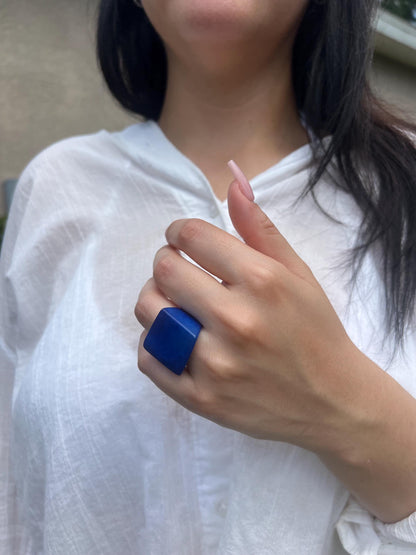 Blue Tagua nut ring Unusual fashion jewelry Spring style Big bold cocktail ring Statement large Mother's day gift Huge oversized ring Unisex