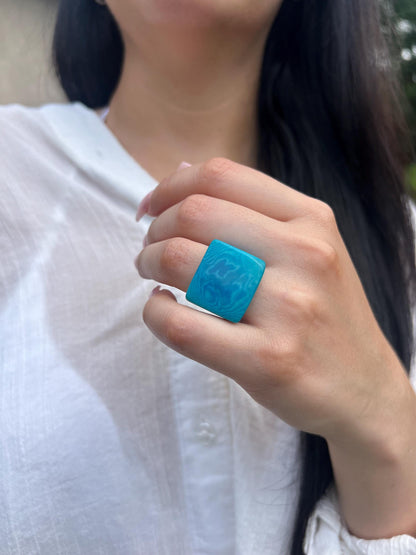 Turquoise blue cocktail ring Handmade ring made of Tagua nut Huge beaded rings