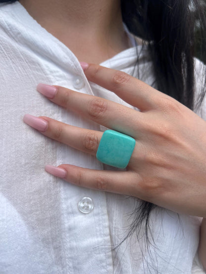 Tagua nut ring turquoise green Unusual fashion jewelry Big bold cocktail ring Statement large Anniversary gift women Huge oversized ring