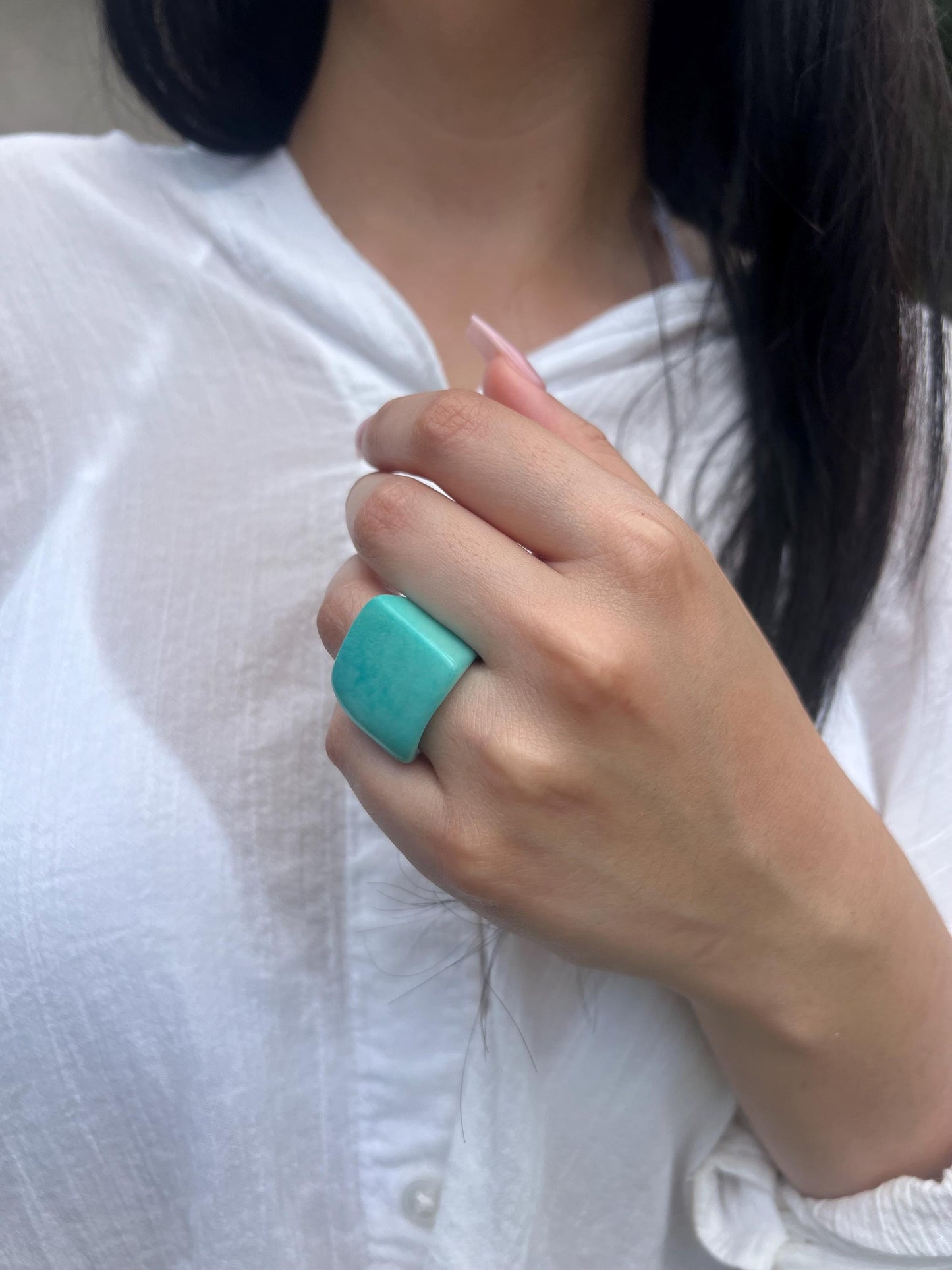 Tagua nut ring turquoise green Unusual fashion jewelry Big bold cocktail ring Statement large Anniversary gift women Huge oversized ring