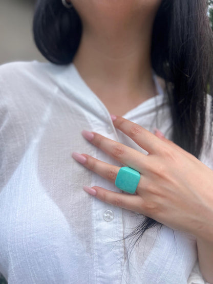 Tagua nut ring turquoise green Unusual fashion jewelry Big bold cocktail ring Statement large Anniversary gift women Huge oversized ring