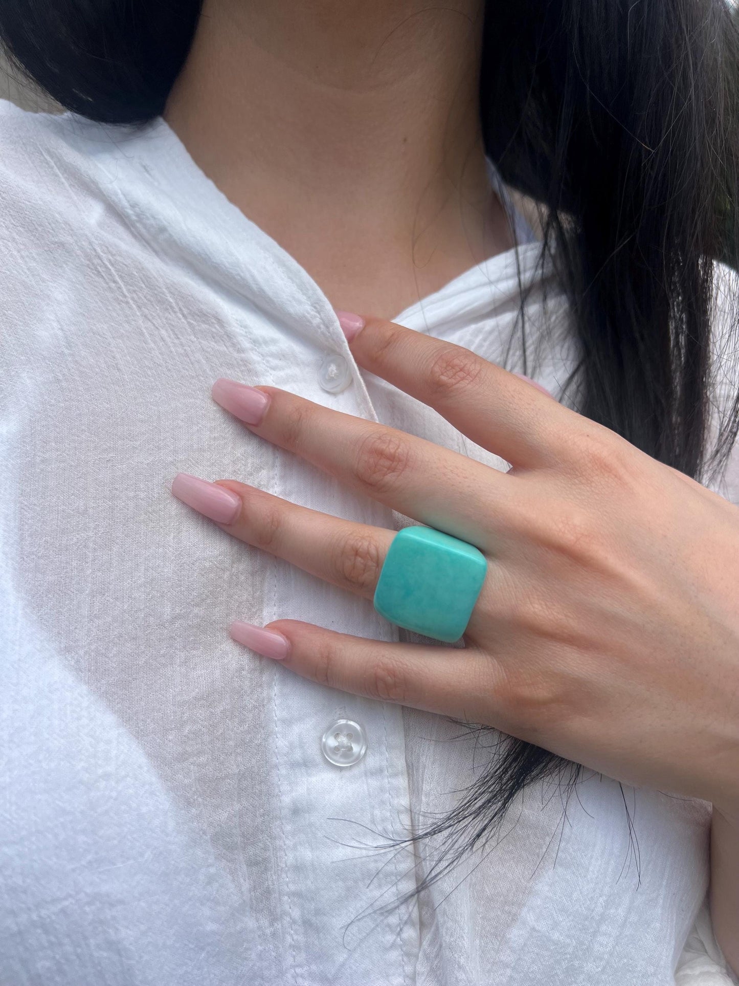 Aqua statement ring Statement cuff rings Tagua nut jewelry Big bold ring Cocktail ring Oversized rings Wearable art Turquoise green rings