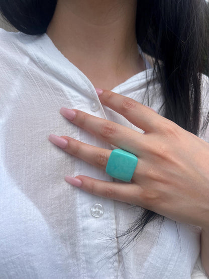 Aqua statement ring Statement cuff rings Tagua nut jewelry Big bold ring Cocktail ring Oversized rings Wearable art Turquoise green rings