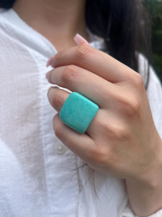 Tagua nut ring turquoise green Unusual fashion jewelry Big bold cocktail ring Statement large Anniversary gift women Huge oversized ring