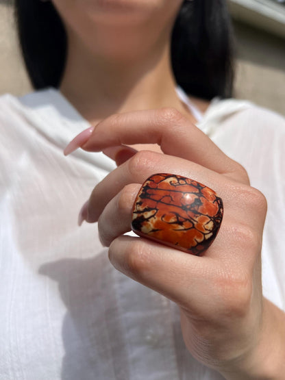 Terracotta statement cocktail ring Brown Tagua Rings Big bold dramatic ring Oversized Fashion ring