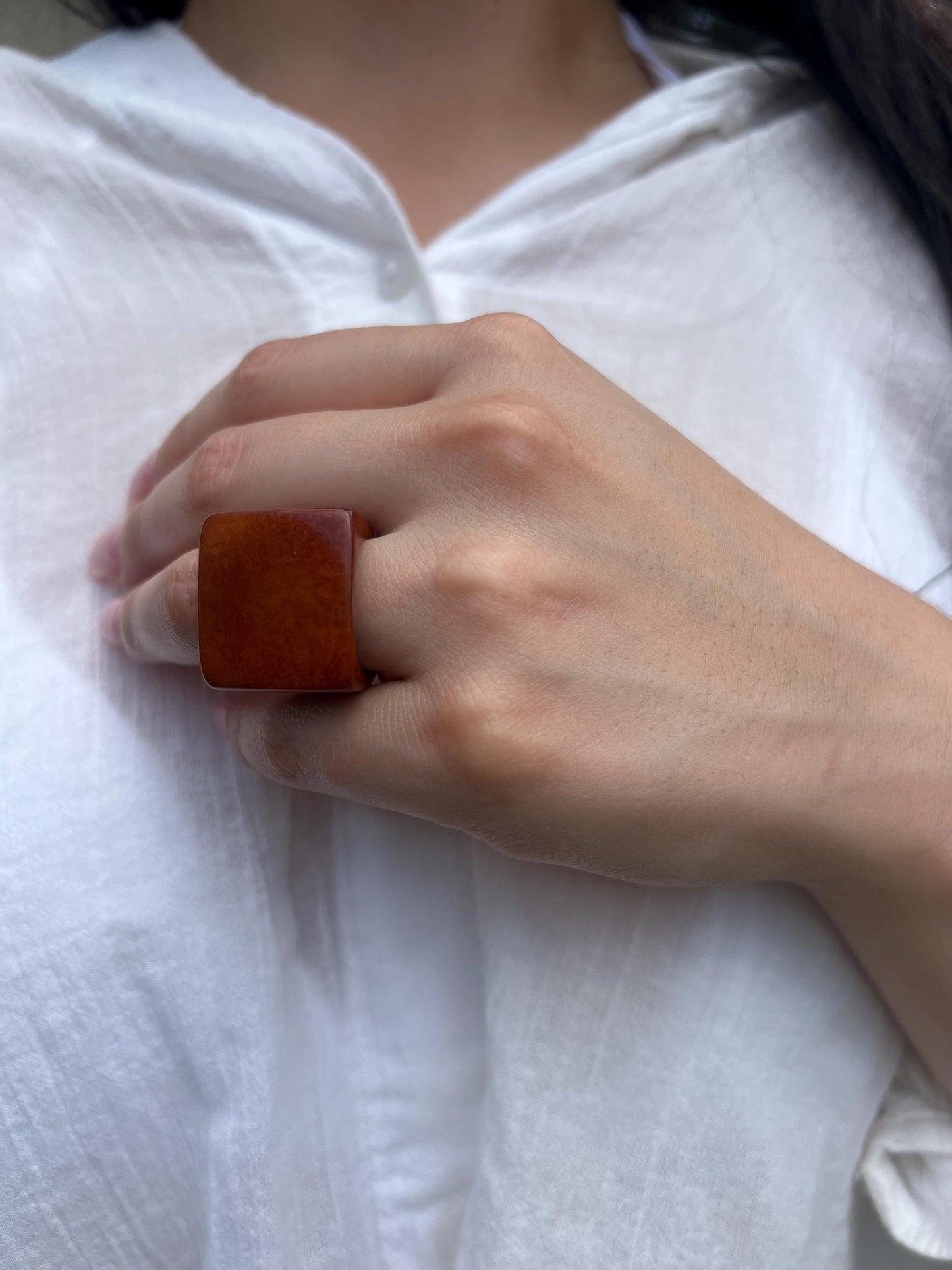 Brown statement ring Tagua jewelry Handcrafted ring Unisex big bold ring Wide band ring Square geometric ring Wearable art Edgy rings