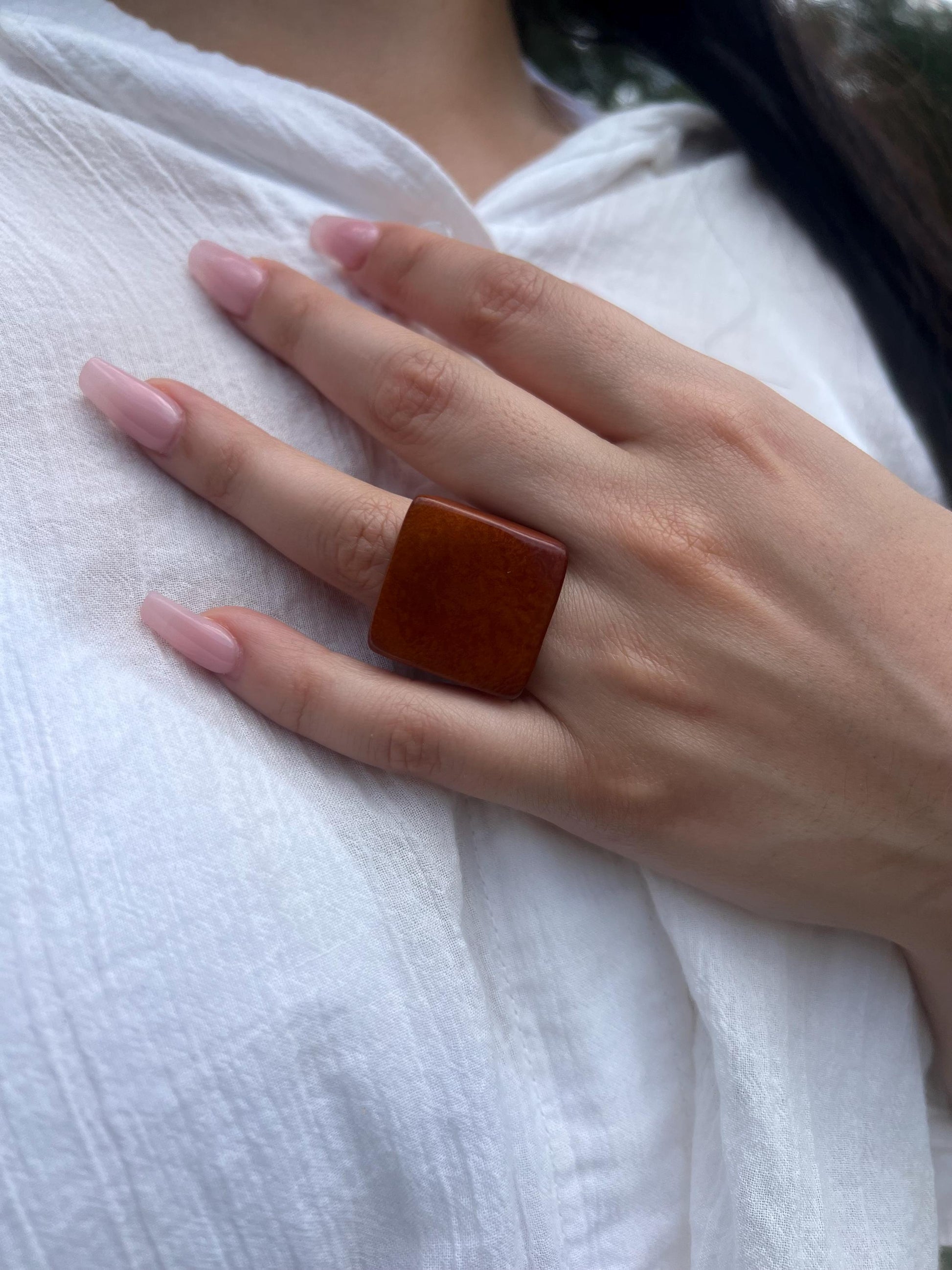 Brown statement ring Tagua jewelry Handcrafted ring Unisex big bold ring Wide band ring Square geometric ring Wearable art Edgy rings