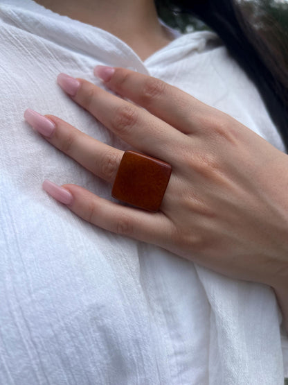 Brown statement ring Tagua jewelry Handcrafted ring Unisex big bold ring Wide band ring Square geometric ring Wearable art Edgy rings