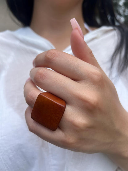 Brown statement ring Tagua jewelry Handcrafted ring Unisex big bold ring Wide band ring Square geometric ring Wearable art Edgy rings