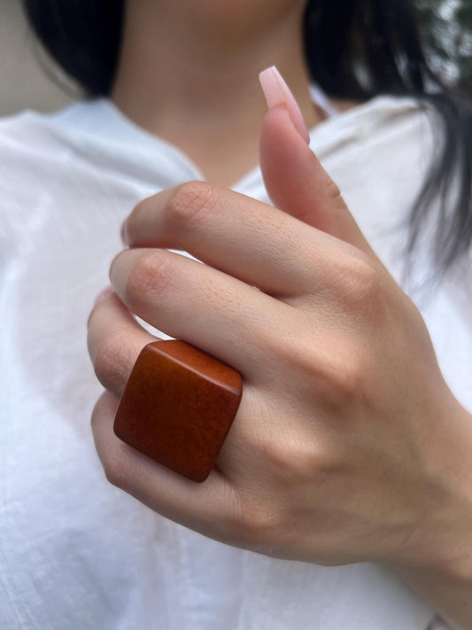 Brown statement ring Tagua jewelry Handcrafted ring Unisex big bold ring Wide band ring Square geometric ring Wearable art Edgy rings