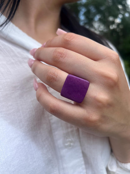 Big purple ring Statement cuff ring Tagua jewelry Large cocktail ring Chunky rings for women Wide band ring Thick rings Wearable art Unisex