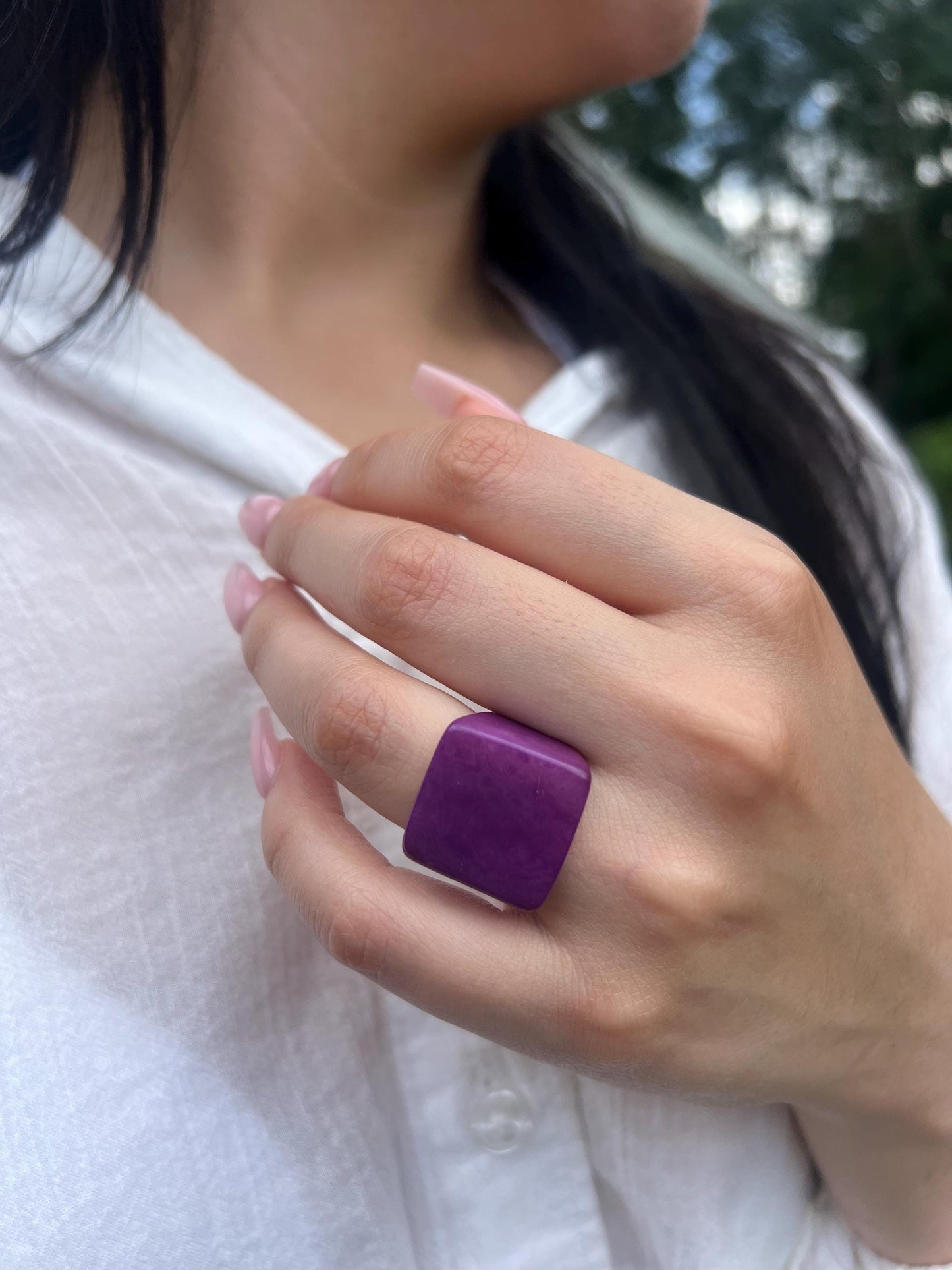 Big purple ring Statement cuff ring Tagua jewelry Large cocktail ring Chunky rings for women Wide band ring Thick rings Wearable art Unisex