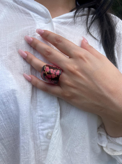 Hot pink statement ring Tagua nut jewelry Cocktail rings Wide band ring