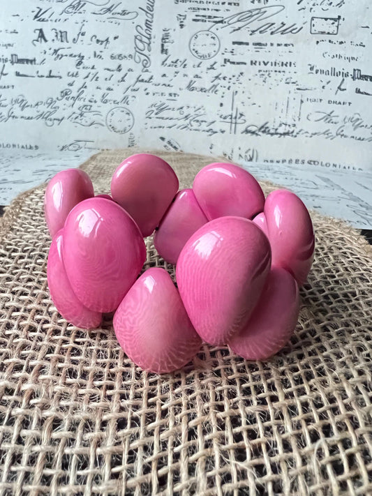 Pink statement bracelet Tagua jewelry Big bracelet for women Raindrop bracelet Summer fashion Art to wear Elastic stretch chunky bracelet