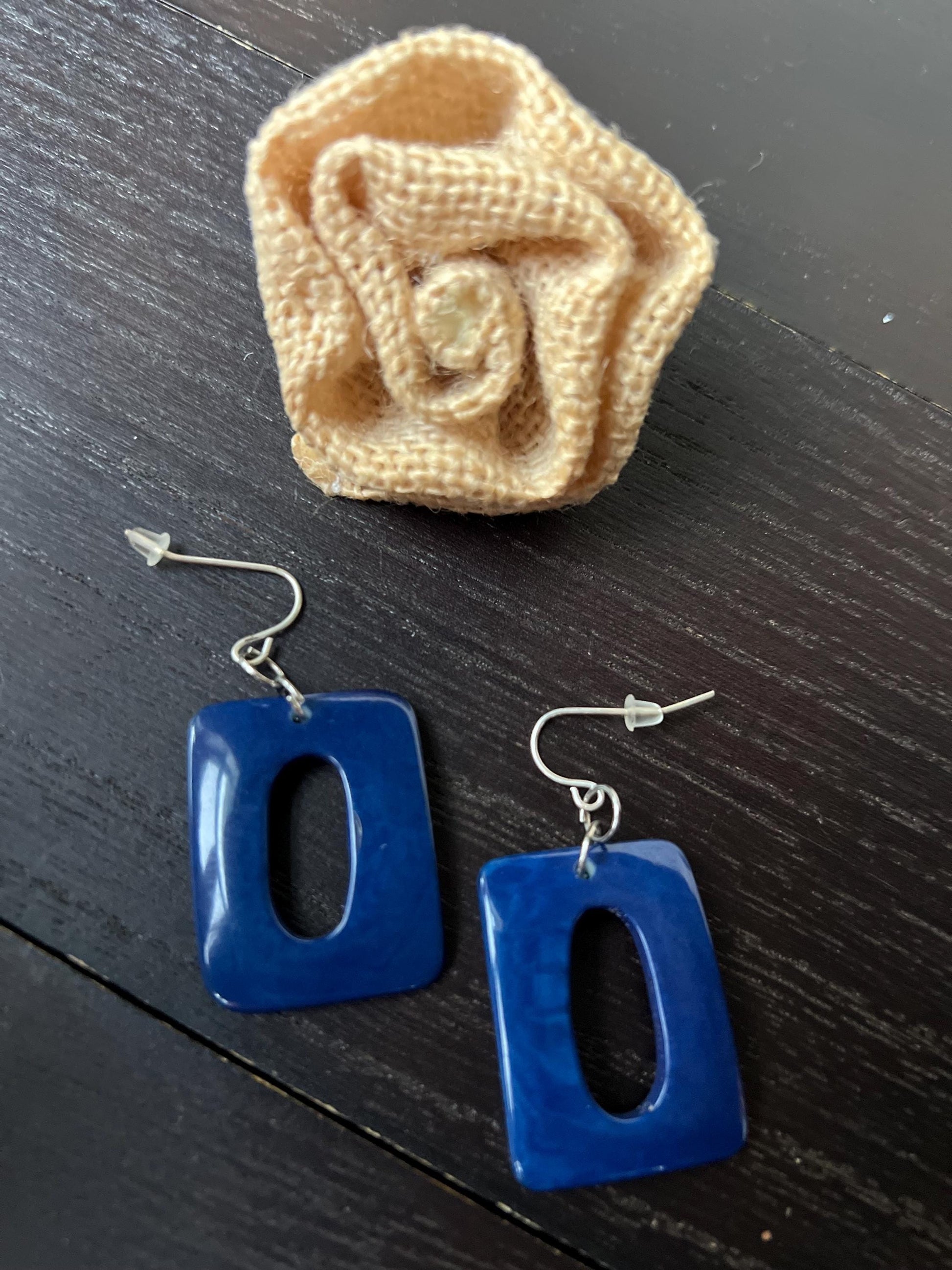 Blue statement earrings Dangle and drop earrings Fall fashion Tagua nut jewelry Artsy gifts Rectangle jewelry Long dangles Cruise wear