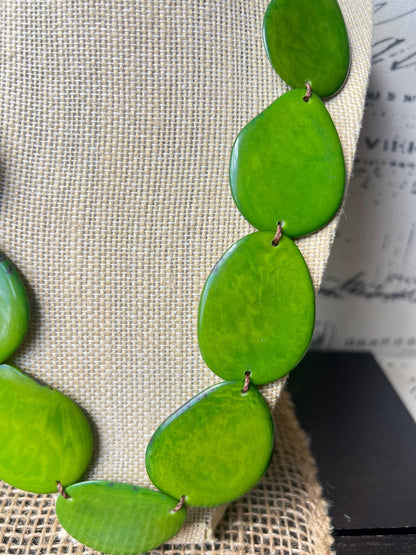 Green simple necklace Tagua nut jewelry Statement necklace with adjustable cord Wearable art Fall fashion Handmade beaded necklace