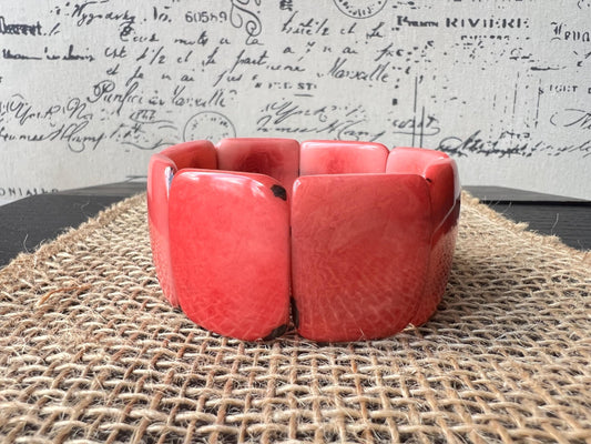 Salmon color statement bracelet Tagua jewelry Elastic stretch bracelet Big bead bracelet Summer fashion Wearable art Geometric square beads