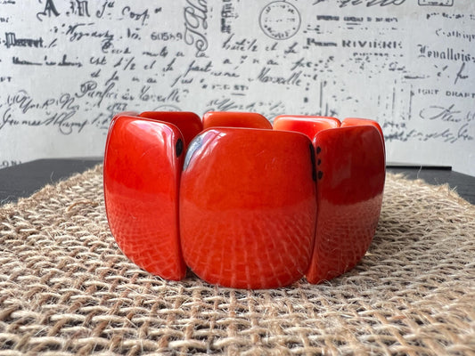 Orange statement bracelet Tagua jewelry Elastic stretch bracelet Big bead bracelet Fall fashion Wearable art Geometric square beads