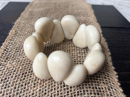 Ivory white statement bracelet Tagua jewelry 14 year wedding anniversary gift Big chunky bracelet Elastic stretch chunky bracelet For fall