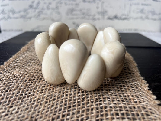 Ivory white statement bracelet Tagua jewelry 14 year wedding anniversary gift Big chunky bracelet Elastic stretch chunky bracelet For fall