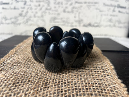 Pink statement bracelet Tagua jewelry Big bracelet for women Raindrop bracelet Art to wear Elastic stretch chunky bracelet Fall fashion