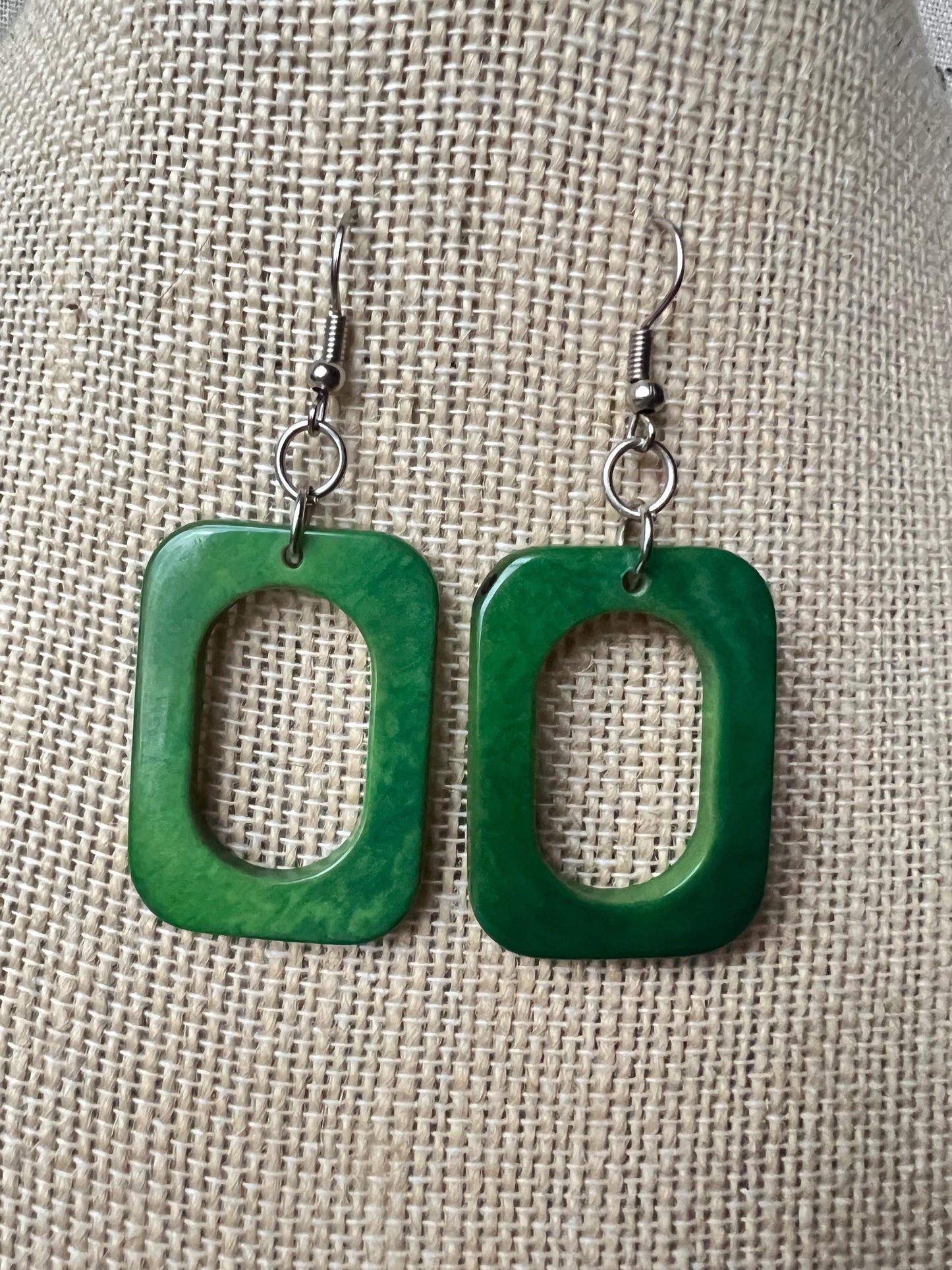 Green statement earrings Dangle and drop earrings Fall fashion Tagua nut jewelry Artsy gifts Rectangle jewelry Long dangles Cruise trends