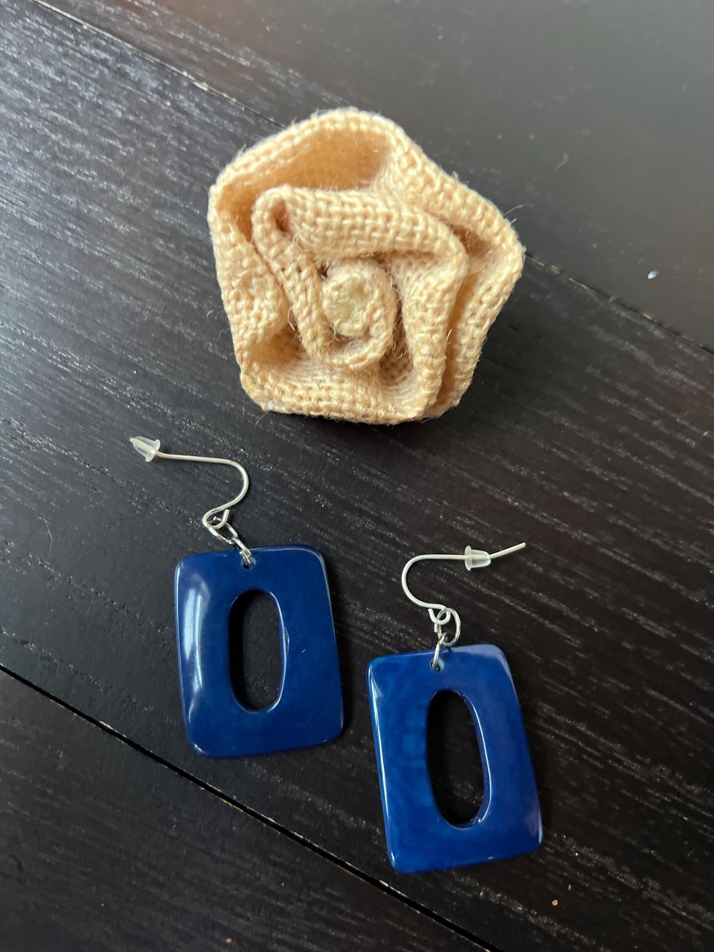 Blue statement earrings Dangle and drop earrings Fall fashion Tagua nut jewelry Artsy gifts Rectangle jewelry Long dangles Cruise wear