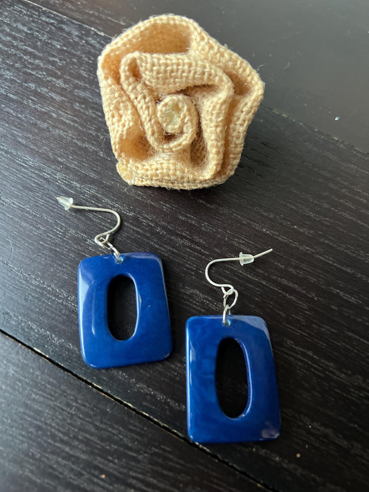 Blue statement earrings Dangle and drop earrings Summer fashion Tagua nut jewelry Artsy gifts Rectangle jewelry Long dangles Cruise wear